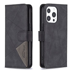 Handytasche Stand Schutzhülle Flip Leder Hülle Modisch Muster L06 für Apple iPhone 15 Pro Schwarz