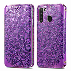 Handytasche Stand Schutzhülle Flip Leder Hülle Modisch Muster S01D für Samsung Galaxy A21 Violett