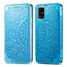 Handytasche Stand Schutzhülle Flip Leder Hülle Modisch Muster S01D für Samsung Galaxy A51 4G Blau