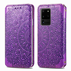 Handytasche Stand Schutzhülle Flip Leder Hülle Modisch Muster S01D für Samsung Galaxy S20 Ultra 5G Violett