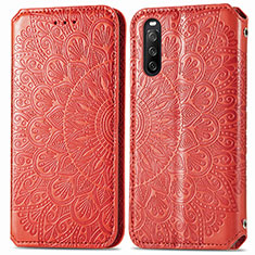 Handytasche Stand Schutzhülle Flip Leder Hülle Modisch Muster S01D für Sony Xperia 10 III Rot