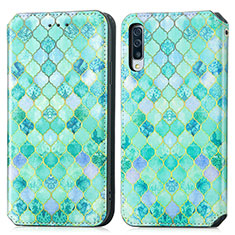 Handytasche Stand Schutzhülle Flip Leder Hülle Modisch Muster S02D für Samsung Galaxy A30S Grün