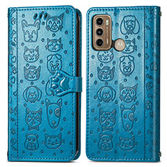 Handytasche Stand Schutzhülle Flip Leder Hülle Modisch Muster S03D für Motorola Moto G60 Blau