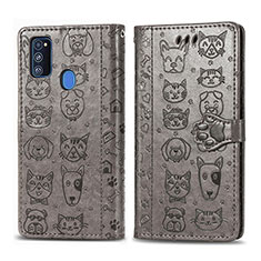Handytasche Stand Schutzhülle Flip Leder Hülle Modisch Muster S03D für Samsung Galaxy M30s Grau