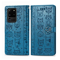 Handytasche Stand Schutzhülle Flip Leder Hülle Modisch Muster S03D für Samsung Galaxy S20 Ultra 5G Blau