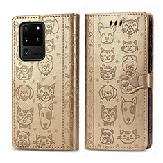 Handytasche Stand Schutzhülle Flip Leder Hülle Modisch Muster S03D für Samsung Galaxy S20 Ultra 5G Gold