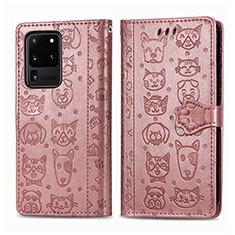 Handytasche Stand Schutzhülle Flip Leder Hülle Modisch Muster S03D für Samsung Galaxy S20 Ultra 5G Rosa