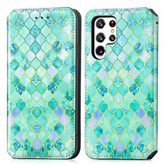 Handytasche Stand Schutzhülle Flip Leder Hülle Modisch Muster S03D für Samsung Galaxy S21 Ultra 5G Grün