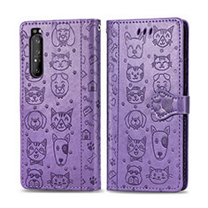 Handytasche Stand Schutzhülle Flip Leder Hülle Modisch Muster S03D für Sony Xperia 1 II Violett