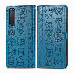 Handytasche Stand Schutzhülle Flip Leder Hülle Modisch Muster S03D für Sony Xperia 5 II Blau