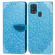 Handytasche Stand Schutzhülle Flip Leder Hülle Modisch Muster S04D für Samsung Galaxy M21s Blau