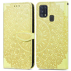 Handytasche Stand Schutzhülle Flip Leder Hülle Modisch Muster S04D für Samsung Galaxy M21s Gelb