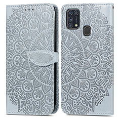 Handytasche Stand Schutzhülle Flip Leder Hülle Modisch Muster S04D für Samsung Galaxy M21s Grau