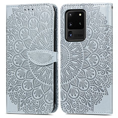 Handytasche Stand Schutzhülle Flip Leder Hülle Modisch Muster S04D für Samsung Galaxy S20 Ultra 5G Grau