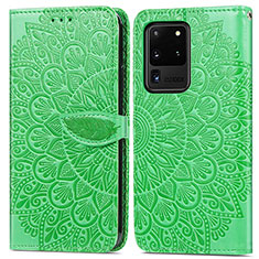 Handytasche Stand Schutzhülle Flip Leder Hülle Modisch Muster S04D für Samsung Galaxy S20 Ultra 5G Grün