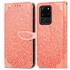 Handytasche Stand Schutzhülle Flip Leder Hülle Modisch Muster S04D für Samsung Galaxy S20 Ultra 5G Orange