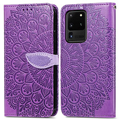 Handytasche Stand Schutzhülle Flip Leder Hülle Modisch Muster S04D für Samsung Galaxy S20 Ultra Violett