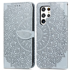 Handytasche Stand Schutzhülle Flip Leder Hülle Modisch Muster S07D für Samsung Galaxy S21 Ultra 5G Grau