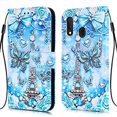 Handytasche Stand Schutzhülle Flip Leder Hülle Modisch Muster Y02B für Samsung Galaxy A20e Hellblau