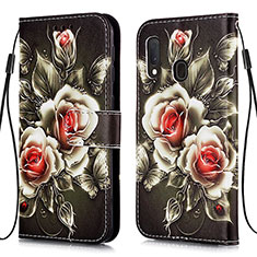 Handytasche Stand Schutzhülle Flip Leder Hülle Modisch Muster Y02B für Samsung Galaxy A20e Schwarz