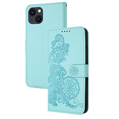 Handytasche Stand Schutzhülle Flip Leder Hülle Modisch Muster Y02X für Apple iPhone 14 Hellblau
