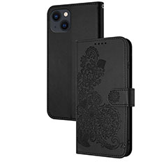 Handytasche Stand Schutzhülle Flip Leder Hülle Modisch Muster Y02X für Apple iPhone 14 Schwarz