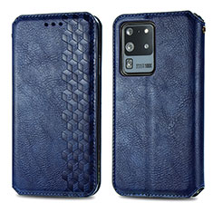 Handytasche Stand Schutzhülle Flip Leder Hülle S01D für Samsung Galaxy S20 Ultra 5G Blau