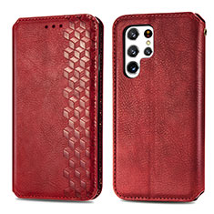 Handytasche Stand Schutzhülle Flip Leder Hülle S01D für Samsung Galaxy S22 Ultra 5G Rot
