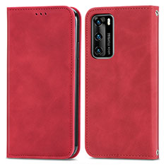 Handytasche Stand Schutzhülle Flip Leder Hülle S04D für Huawei P40 Rot