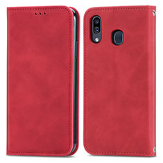 Handytasche Stand Schutzhülle Flip Leder Hülle S04D für Samsung Galaxy A20 Rot
