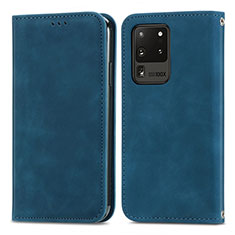 Handytasche Stand Schutzhülle Flip Leder Hülle S04D für Samsung Galaxy S20 Ultra 5G Blau