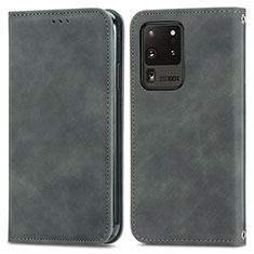 Handytasche Stand Schutzhülle Flip Leder Hülle S04D für Samsung Galaxy S20 Ultra 5G Grau