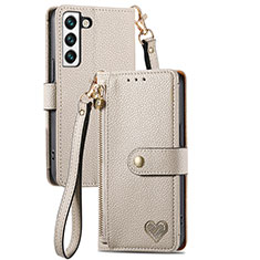 Handytasche Stand Schutzhülle Flip Leder Hülle S15D für Samsung Galaxy S22 5G Grau