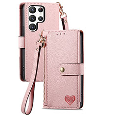 Handytasche Stand Schutzhülle Flip Leder Hülle S15D für Samsung Galaxy S22 Ultra 5G Rosa
