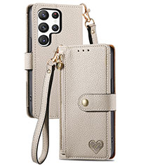 Handytasche Stand Schutzhülle Flip Leder Hülle S15D für Samsung Galaxy S23 Ultra 5G Grau
