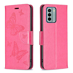 Handytasche Stand Schutzhülle Flip Leder Hülle Schmetterling B01F für Nokia G22 Pink