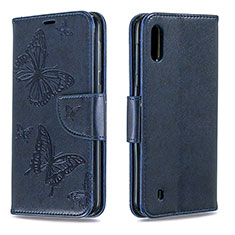 Handytasche Stand Schutzhülle Flip Leder Hülle Schmetterling B01F für Samsung Galaxy A10 Blau