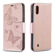 Handytasche Stand Schutzhülle Flip Leder Hülle Schmetterling B01F für Samsung Galaxy A10 Rosegold
