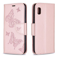 Handytasche Stand Schutzhülle Flip Leder Hülle Schmetterling B01F für Samsung Galaxy A10e Rosegold