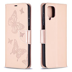 Handytasche Stand Schutzhülle Flip Leder Hülle Schmetterling B01F für Samsung Galaxy A12 Rosegold