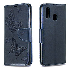 Handytasche Stand Schutzhülle Flip Leder Hülle Schmetterling B01F für Samsung Galaxy A20 Blau