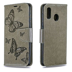 Handytasche Stand Schutzhülle Flip Leder Hülle Schmetterling B01F für Samsung Galaxy A20 Grau