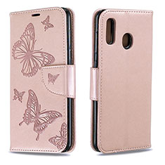 Handytasche Stand Schutzhülle Flip Leder Hülle Schmetterling B01F für Samsung Galaxy A20 Grün