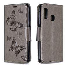 Handytasche Stand Schutzhülle Flip Leder Hülle Schmetterling B01F für Samsung Galaxy A20e Grau