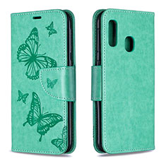 Handytasche Stand Schutzhülle Flip Leder Hülle Schmetterling B01F für Samsung Galaxy A20e Grün