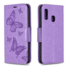 Handytasche Stand Schutzhülle Flip Leder Hülle Schmetterling B01F für Samsung Galaxy A20e Helles Lila