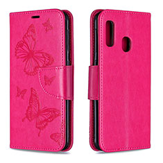 Handytasche Stand Schutzhülle Flip Leder Hülle Schmetterling B01F für Samsung Galaxy A20e Pink