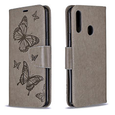 Handytasche Stand Schutzhülle Flip Leder Hülle Schmetterling B01F für Samsung Galaxy A20s Grau