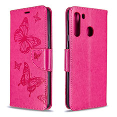 Handytasche Stand Schutzhülle Flip Leder Hülle Schmetterling B01F für Samsung Galaxy A21 Pink