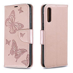 Handytasche Stand Schutzhülle Flip Leder Hülle Schmetterling B01F für Samsung Galaxy A30S Rosegold